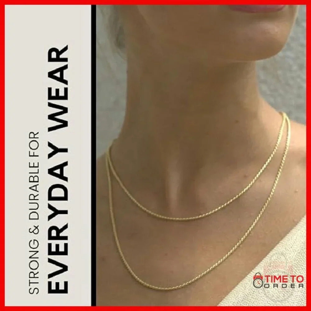 18K Gold Plated Sterling Silver Diamond Cut Rope Chain Necklace 20 Inch